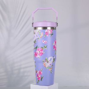 Insulated Car Grip <b>Handle</b> <b>Travel</b> Tumbler 20oz 30oz Double Wall <b>Mug</b> Lid Straw Anti-Slip for Driving Use - Product Image 3
