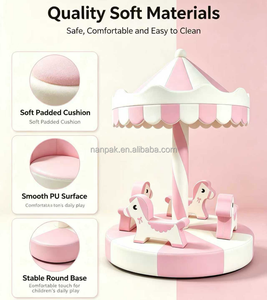 Manège souple rose et blanc pour enfants, ensemble de jeu rotatif d'intérieur pour tout-petits, équipement de jeu souple pour enfants, cheval de carrousel pour fêtes et événements - Product Image 2