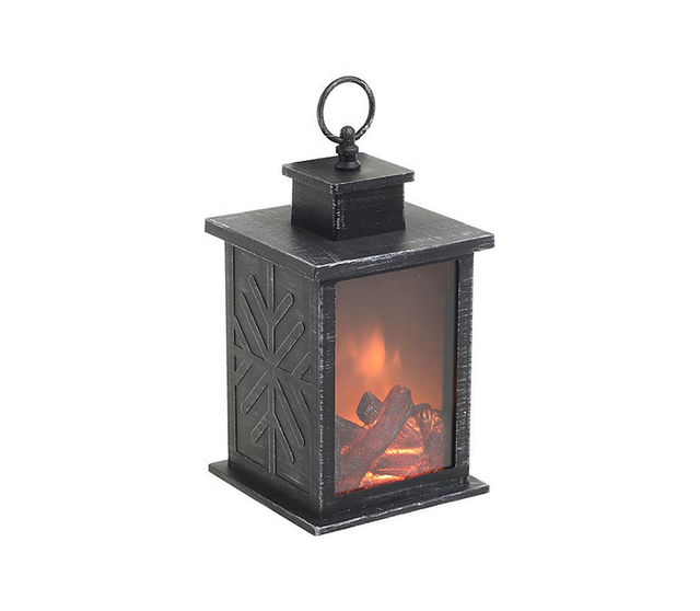 Simulated Fireplace Flame Lanterns Burning Effect LED Night Light Modern Design ABS Material Battery Black Middle USB