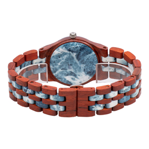 Montre analogique de luxe élégante à cadran en bois avec mouvement <span class=keywords><strong>Seiko</strong></span> Design en verre étanche et résistant à l'eau avec face en quartz marbré - Product Image 4