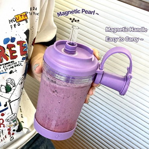Nueva Botella de Agua BOBA de Tritán de 500ml con Pajita y Agujero Grande para Té de Burbujas, Asa Magnética Portátil - Product Image 1