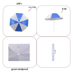 Parasol de plage bleu et blanc de 40 pouces en tissu Oxford 210D avec revêtement argenté, résistant au vent et à l'UV, inclinable et réglable pour piscine extérieure - Vente en gros - Product Image 2