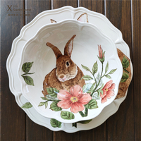 Assiettes décoratives en céramique de Pâques personnalisées avec des lapins, ensembles de vaisselle pour le dîner, décoration de fête à domicile