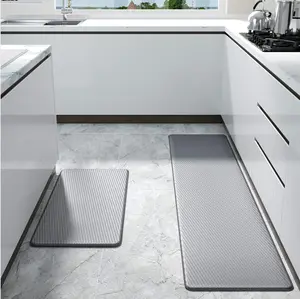 Thick High Resilience Leather Floor Mat Solid Color Rectangular Pu Pvc Oil Proof Kitchen Anti Fatigue Cushioned Mat