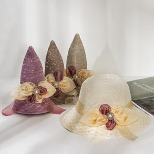 Flor de encaje verano playa sombrero de paja ala grande bonita fiesta de vacaciones gorra divertida mujer chica vacaciones gorra - Product Image 4