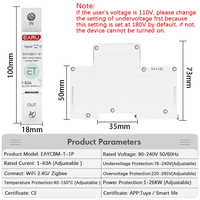 Compteur d'énergie intelligent Tuya Wifi Zigbee kWh avec disjoncteur, relais temporisé et protection contre les fuites de tension EAYCBM-1P