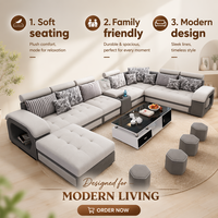Ensemble de canapés modernes en tissu avec table basse en U et meuble TV pour petits et grands salons, style simple, rembourrage en éponge