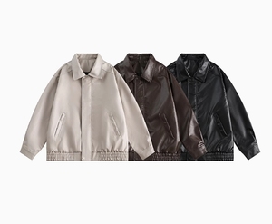 Chaqueta de cuero vintage para hombre con estampado de motocicleta, estilo oversize y diseño moderno - Product Image 2