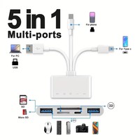 Lector de tarjetas 5 en 1 de tres cables, convertidor OTG multifunción, transmisión de alta velocidad, compatible con Iphone/Android/ipad