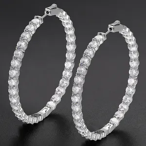 Dropshipping Luxury 15.5ct VVS Moissanite Diamond Big Hoop Earrings 65mm 925 Sterling Silver Ear Loop Weddings Jewelry
