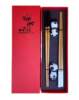 Sumpit Grosir, Sumpit Sushi, Sumpit Kayu Custom Motif Kucing Keberuntungan dengan Tempat Sumpit Keramik, Set Kotak Hadiah