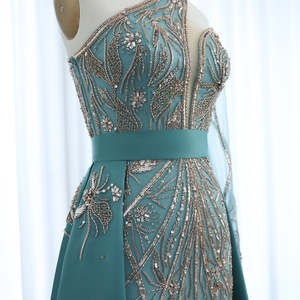 Arabic Luxury Beaded One Shoulder <strong>Turquoise</strong> <strong>Evening</strong> Dress With Overskirt Dubai Women Wedding Party <strong>Gowns</strong> Lsz307-2