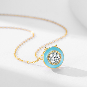 Collar con Colgante Individual Personalizable en Plata de Ley S925 con Circonita Redonda y Esmalte Azul, Versión en Cobre, Regalo para Mujer - Product Image 4