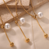 Colliers longs ajustables en acier inoxydable avec pendentifs en perles pour femmes, bijoux de cou imperméables à la mode, cadeaux pour femmes