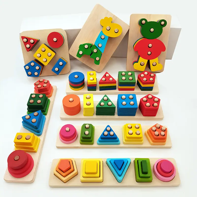 Hot Selling Educational Montessori Wooden Building Block Toys Wood Stacking Toys For Kids