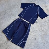 Ensemble de survêtement homme été 2 pièces personnalisé de haute qualité avec pantalon de jogging oversize à rayures réfléchissantes et t-shirt imprimé coupe carrée et short