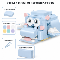 Ensemble de blocs de construction interactifs Hippopotame personnalisé de 161 pièces avec bouton poussoir et bouche mobile, jouet de construction animalier STEM, marque privée OEM