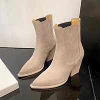 Bottes Mi-Mollet Noires pour Femme à Talons Épais et Aiguilles, Style Américain Tendance