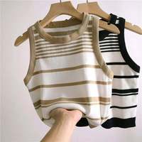 Tank Top Rajut Pendek Musim Panas Bahan Katun 100% Bernapas Desain Tanpa Lengan Gaya Y2K Pakaian Kasual Grosir Tersedia Kustomisasi