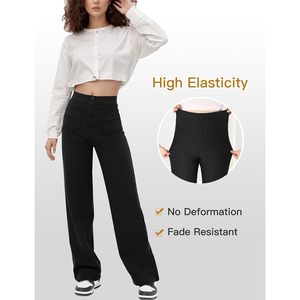 Womens High Waisted Wide Leg <b>Pants</b> With Pockets Stretchy Casual Trousers Button Front <b>Work</b> Wear - Product Image 6