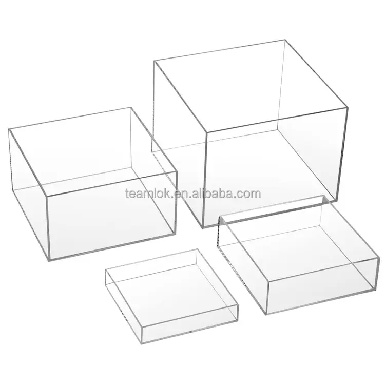 Akrilik Display riser kotak akrilik Display akrilik kubus bersarang 5 sisi dengan Hollow Bottoms Display berdiri