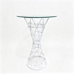 Outdoor Wedding Banquet Round Tempered Glass Top High <strong>Poseur</strong> <strong>Table</strong> White Stainless Steel Cocktail Bar <strong>Table</strong> - Product Image 1