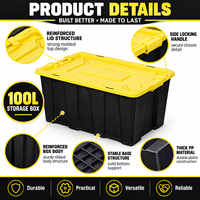 Boîte de rangement robuste de 100 L, bac de rangement en PP, organisateur pour la maison, le garage, l'entrepôt, le camping, le coffre de voiture