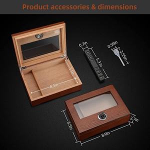 صندوق سيجار خشبي فاخر مصنوع يدويًا بتصميم عتيق مع غطاء زجاجي ومقياس رطوبة ومرطب ومقسم، محمول وفاخر - Product Image 5
