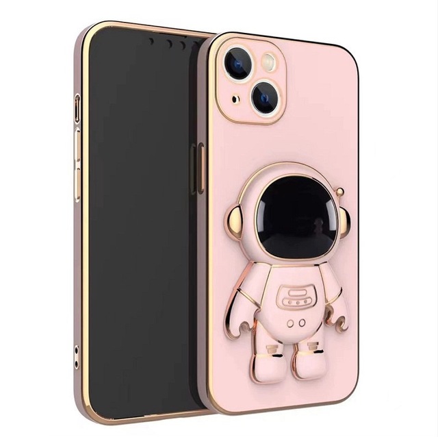 Electroplated TPU Phone Case for iPhone 15 Pro Max Astronaut Style Foldable Kickstand Phone Case for iPhone 14 15 Pro Max