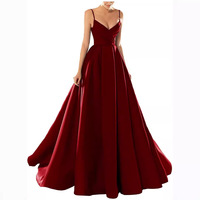 S0721N Nouvelle Robe de Soirée et de Bal pour Femme, Style Français, en Polyester à Paillettes, Col en V Sexy, Bretelles, Taille Naturelle