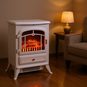 Cheminée électrique blanche 750W avec flammes LED réalistes, appareil de chauffage autonome pour usage domestique - Product Image 2