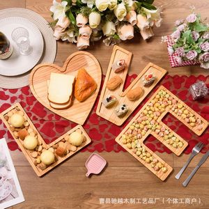 Valentine's Day wooden serving <b>tray</b> with the letter LOVE, decorated heart-shaped wooden <b>tray</b>, pine cheese <b>snack</b> <b>tray</b> - Product Image 1