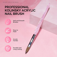 Pinceau à ongles en acrylique rose en poils de sable de Kolinsky 100% standard international, pinceaux à ongles, pinceau Kolinsky taille 8/12/14/16/18/20/22
