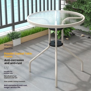 Juego de <span class=keywords><strong>mesa</strong></span> de comedor <span class=keywords><strong>y</strong></span> silla para exteriores negro Marco de metal superior de vidrio para Patio Jardín Balcón - Product Image 3