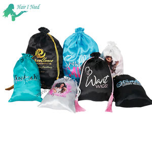 定制标志假发头发包装袋可回收头发延伸缎面拉绳缎面袋袋礼品拉绳袋 - Product Image 6
