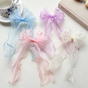 Lindo lazo <span class=keywords><strong>de</strong></span> malla <span class=keywords><strong>de</strong></span> doble capa hecho a mano con cinta <span class=keywords><strong>de</strong></span> tela, pinza para el pelo y horquilla para el pelo estilo coreano <span class=keywords><strong>de</strong></span> ballet, regalo para niñas - Product Image 3