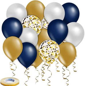 Ballons avec confettis en Latex, de couleur <span class=keywords><strong>bleu</strong></span> marine et or, 14 pièces, 12 pouces, métalliques chromés pour fête prénatale, fiançailles, remise de diplôme - Product Image 1