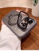 Coque de Téléphone Magnétique Antichoc à Double Support avec Finition Électroplaquée en PC pour iPhone 11 12 13 14 15 16 Pro Max