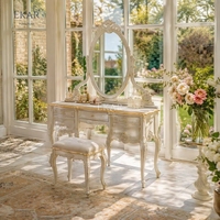 Ensemble de toilette Seraphina en perles dorées |   Table de toilette classique française de luxe avec miroir - EKAR FURNITURE