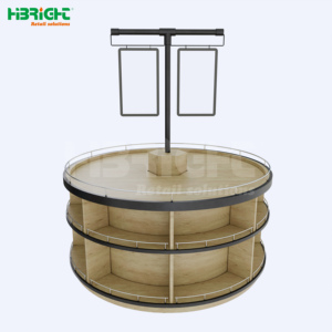 Exhibidor de Frutas y Verduras de Madera Natural Highbright |   Exhibidores Redondos y Cuadrados para Promoción de Productos en Supermercados - Product Image 1