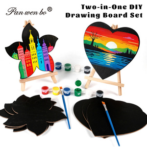 Kit de <span class=keywords><strong>peinture</strong></span> Panwenbo avec panneaux de toile DIY de forme personnalisée à dos noir <span class=keywords><strong>et</strong></span> chevalet - Product Image 1