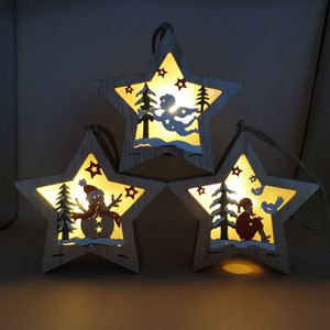 Wooden Christmas Hollow Carving Night <b>Light</b> Ornaments Star <b>Tree</b> Shape <b>Lighted</b> Decorations For Window And <b>Tree</b> - Product Image 4