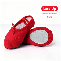 Chaussons de danse rouges en toile à lacets avec bout en cuir et semelle fendue pour filles, gymnastiques, entraînement, enfants et femmes