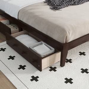 Modern King Size Adjustable Bed with Rattan <b>Headboard</b> Two Storage Drawers Oak Frame Enhanced Support Slats Feet 5-Year Warranty - Product Image 5