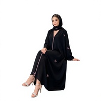 Ensemble deux pièces maxi ample et élégant noir grande taille avec broderies, robe hijab, abaya simple à manches longues en polyester avec broderies lourdes