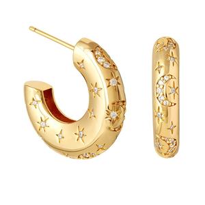 Gioielli da donna S925 <span class=keywords><strong>orecchini</strong></span> a bottone in argento placcato <span class=keywords><strong>oro</strong></span> 24K senza <span class=keywords><strong>mezzaluna</strong></span> con stella in zircone per impilamento quotidiano - Product Image 1
