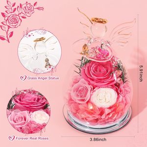 Figurines d'anges en verre avec roses éternelles préservées pour femmes, cadeaux pour la fête des mères, anniversaires, pour maman, grand-mère, sœur, épouse, fille - Product Image 2