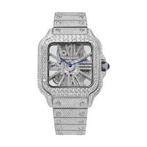 Montre de luxe carrée en moissanite VVS, mouvement suisse Ronda 1042, bracelet entièrement en acier inoxydable, verre saphir, étanche, squelette - Product Image 1