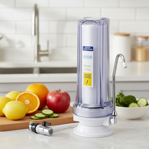 Filtre à eau manuel pour comptoir de cuisine, à robinet unique, avec cartouches de charbon actif et de sédiments (matériau PP) - Product Image 1