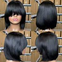 Perruque BOB Courte Droite en Cheveux Humains, Double Couche, Densité 180%, Faite à la Machine, Raie au Milieu, Cheveux Vierges Brésiliens, Abordable
